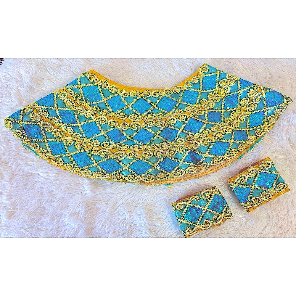 70s Egyptian Cleopatra Blue Sequin Gold Collar and Cuffs Halloween costume